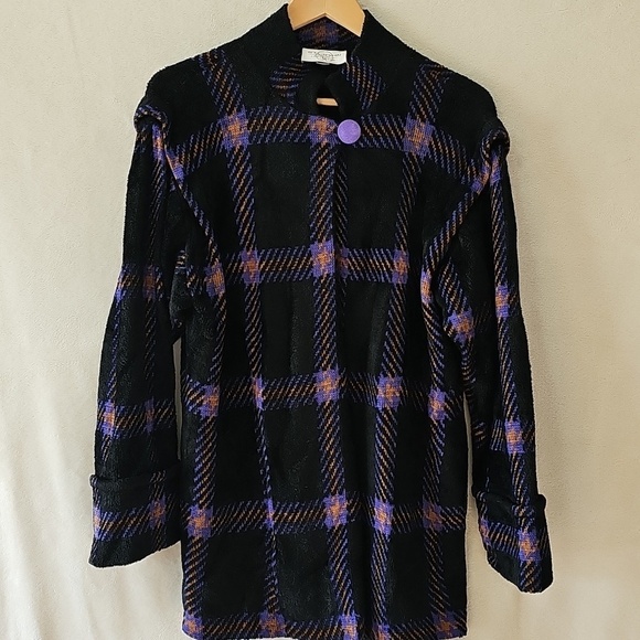 St. John Jackets & Blazers - St. John Sportswear Purple & Black Plaid Knit Sweater Jacket M